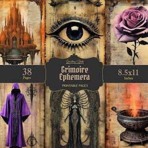 Grimoire Junk Journal, 38 druckbare Grimoire Junk Journal Seiten, gotische Handschriften, mysteriöse mittelalterliche Notizen und Zeichnungen, Buch der Schatten