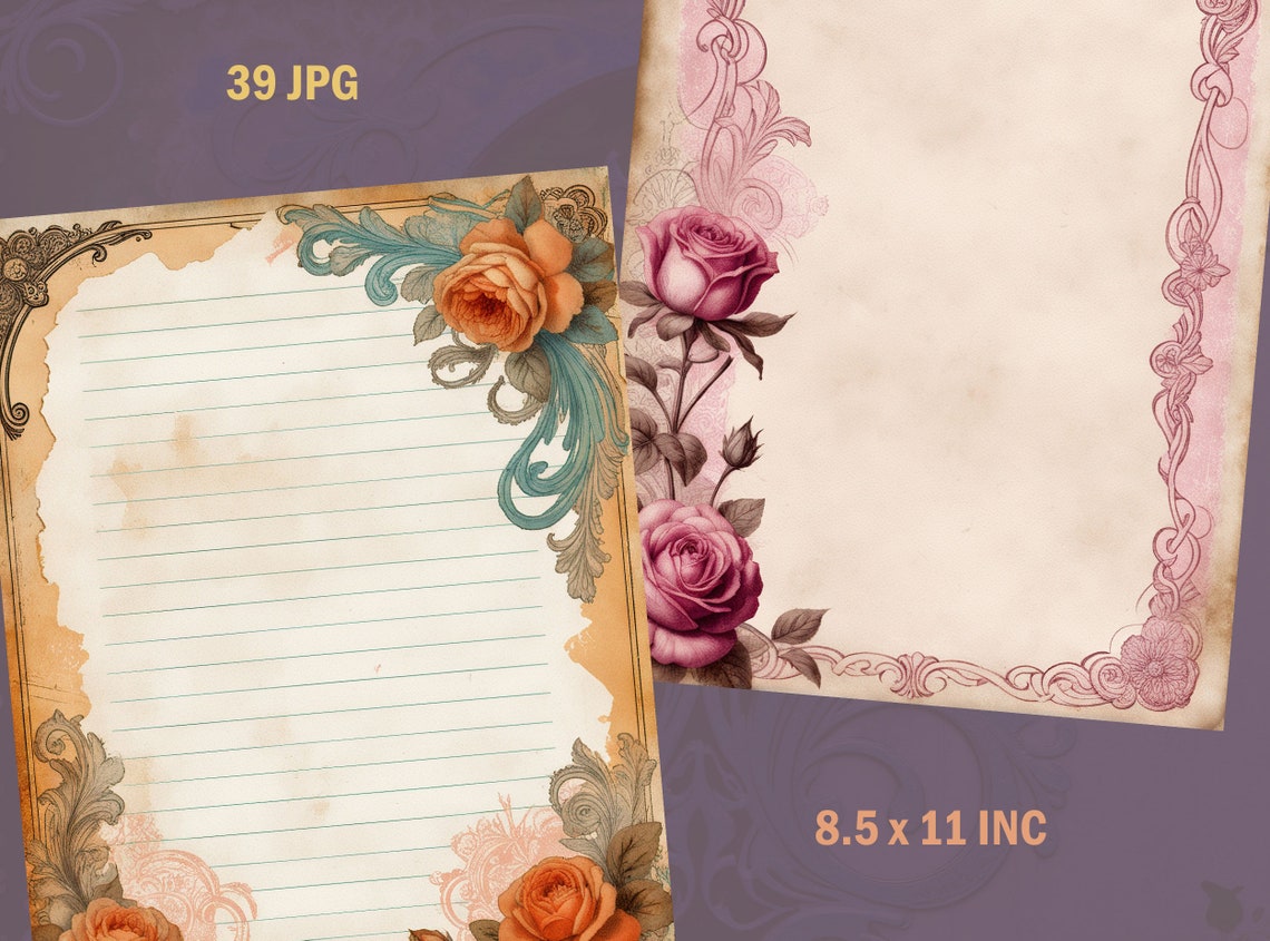 Filligree Writing Victorian Writing Paper, Filigree Pages, Collage Printable Junk Journal ...