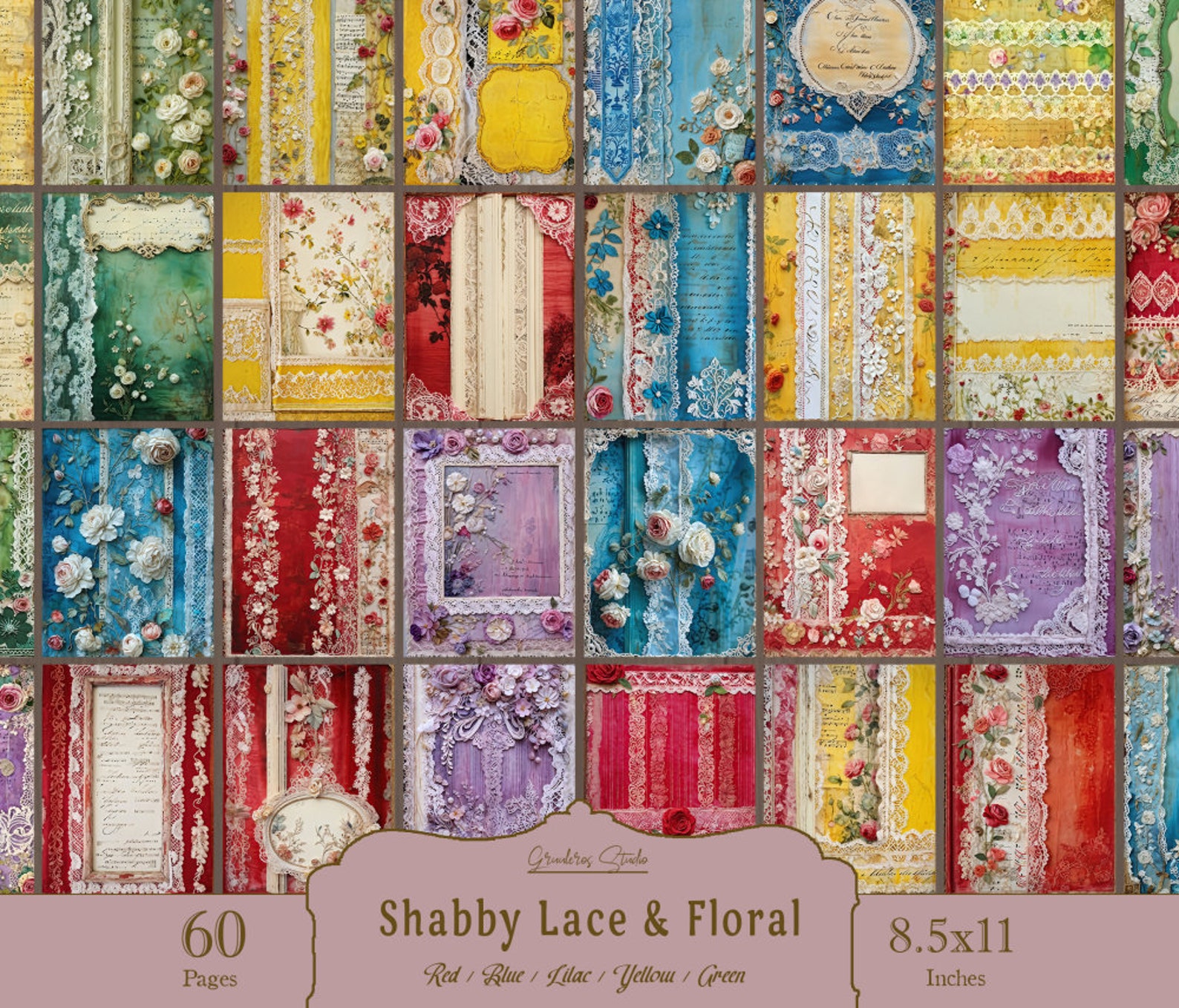 Shabby Chic Junk Journal Lace Ephemera Collage Sheets Printable Flower ...