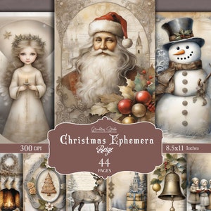 Beige Christmas Junk Journal kit digitale papers Mixed Media, beige afdrukbare dagboekpagina's, journaling papers digitale download kaarten maken