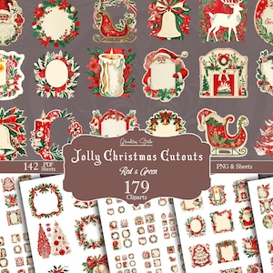 Vintage Christmas Cutouts: Printable Ephemera, Labels, Tags (PNG & PDF Sheets)