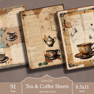 Vintage Coffee Junk Journal Page Bundle, Tea Journal, Drink Printable ...
