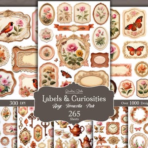 Hojas imprimibles, etiquetas vintage shabby chic con efímeras florales y curiosidades. Ideales para diarios basura, pegatinas y bullet journals.