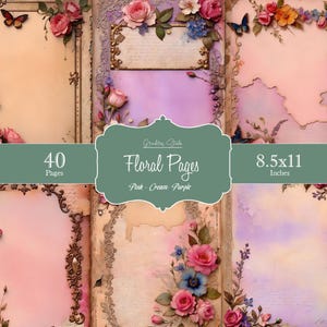 Elegant vintage floral writing papers in pink, cream and purple. Perfect for journaling, scrapbooking, and crafts. Printable Pages