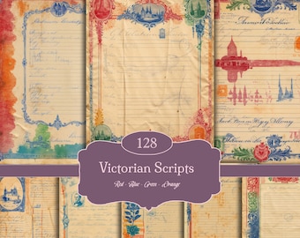 Victorian Script Digital Papers, Vintage Handwritten Style Ephemera Calligraphy for Junk Journals, Scrapbooking, Collage Crafts