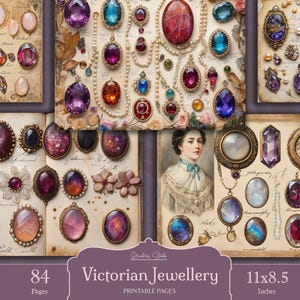 Victorian Jewels Junk Journal Paper, Junk Journal Kit. Afdrukbare dagboekpagina's, kortstondig digitaal papier, antieke plakboekkit, gouden ephemera