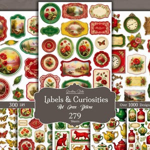 Etiquetas antiguas y desgastadas y material efímero vintage para diarios basura, folios y collages. Papel imprimible, diversas imágenes antiguas, hojas digitales.