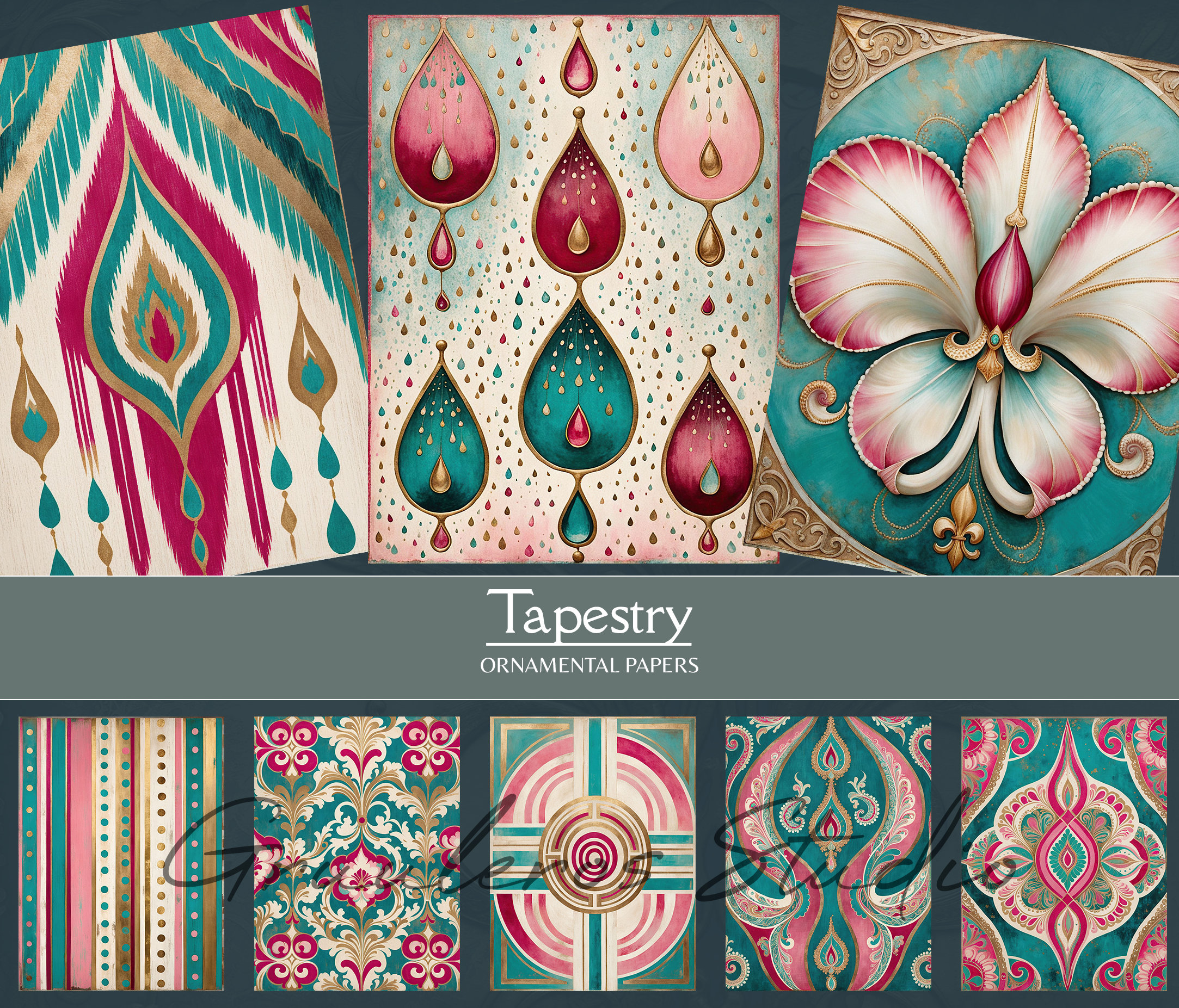 Printable Green Paper Ornamental Texture Theme Journal Embellishment