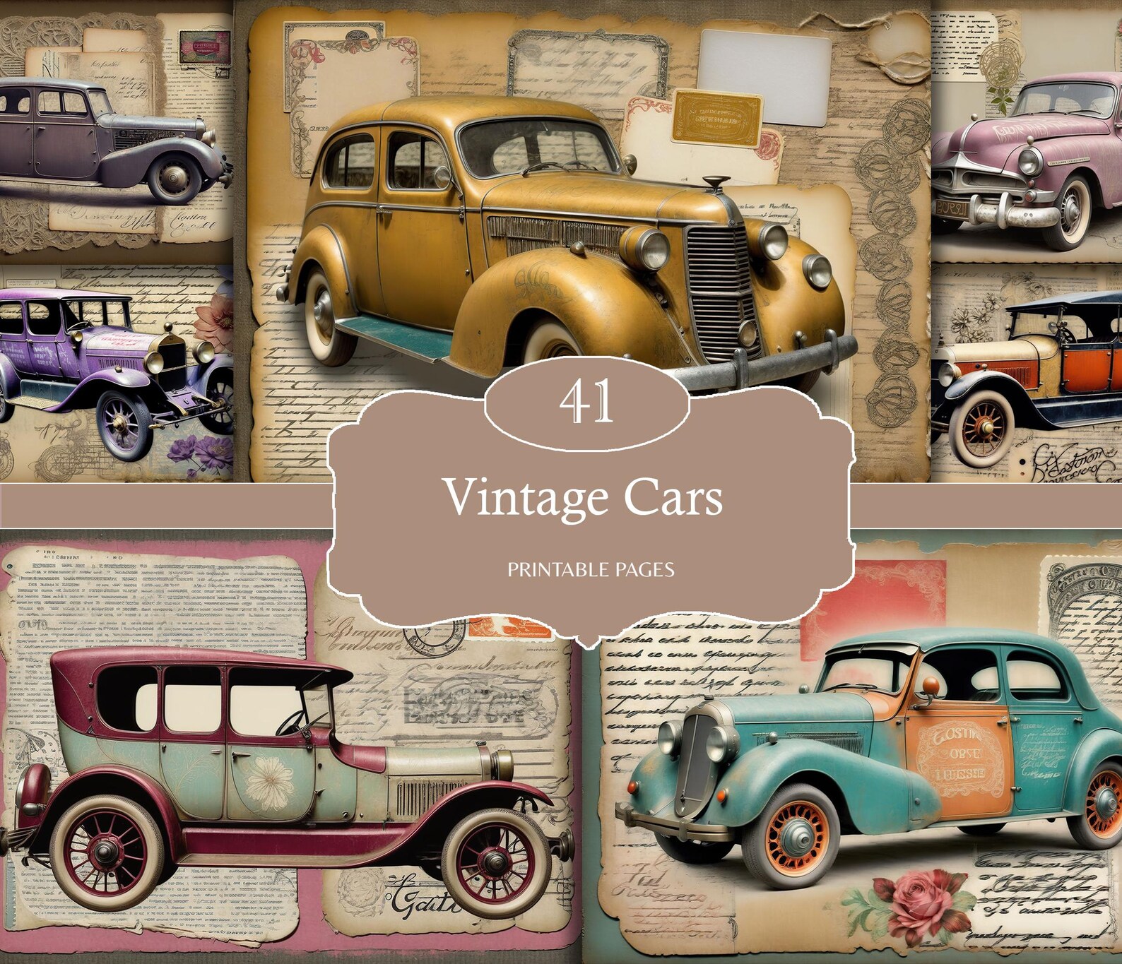 Journal Sticker Cars Vintage Cars Junk Journal Kit, Junk Journal Supplies, Journal ...