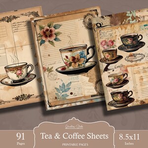Vintage Coffee Junk Journal Page Bundle, Tea Journal, Drink Printable ...
