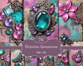 Victorian Gemstones Digital Paper: Shabby Chic Ephemera (Digital Download)