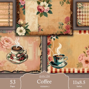 Coffee Junk Journal, papéis digitais de café, diário digital de lixo, fundos de café, imprimíveis, pessoa do café, presente para os amantes do café