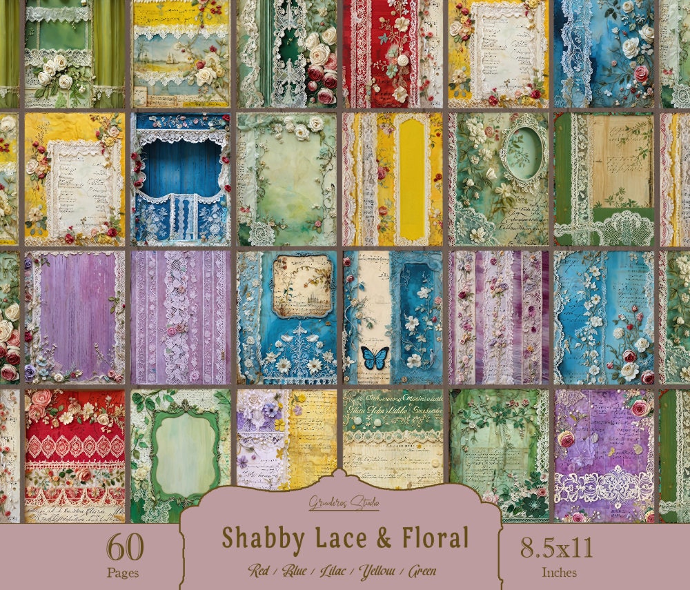 Shabby Chic Junk Journal Lace Ephemera Collage Sheets Printable Flower ...