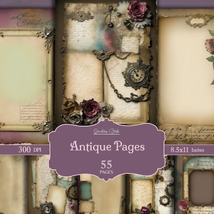 Antique Paper Pack, Junk Journal Papier, Bundle, Scrapbook Papier, bedruckbares Papier, digitales Papier, Ephemera, Bronze, Scrapbook Seite, Gold
