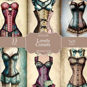 Gorset Vintage, Junk Journal ephemera vintage fashion corset, wiktoriański styl junk journal ephemera, cyfrowy zestaw junk journal, pliki PDF