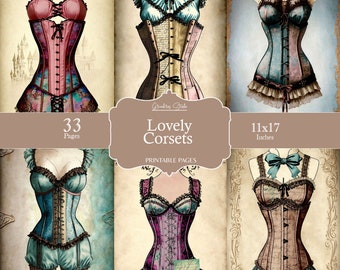 Vintage Corset, Junk Journal ephemera vintage fashion corset, victorian style junk journal ephemera, digital junk journal kit, PDF Files