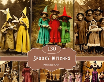 Spooky Witch Photos, Printable Witchy Photographs, Vintage Junk Journal Ephemera, Digital Scrapbook Kit, Wicca Collage Sheet, Grimoire BOS