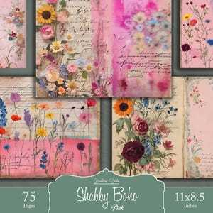 Vintage Pink Shabby Chic Junk Journal Kit, Printable Floral Ephemera, Romantic Scrapbook Paper, Antique Journal Pages, Digital Download