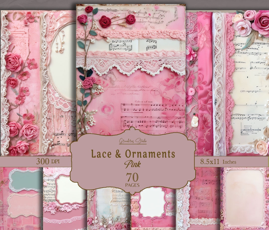 Pink Junk Journal kit Mixed Media, Lace, digital papers, Pink printable ...