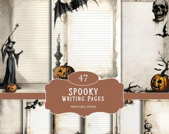 Halloween Printable Stationery Writing Papers, Printable Pumpkins Letter, Note Paper, Creepy Halloween Junk Journal Kit, Halloween Ephemera