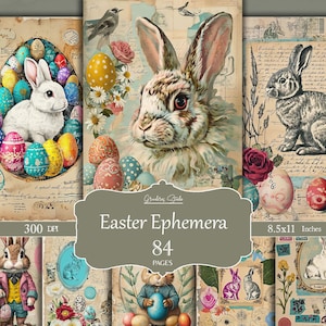 Éphémères minables de lapin de Pâques pour des carnets de bord et des albums de coupures. Impressions de style vintage parfaites pour vos travaux manuels de printemps, téléchargement numérique