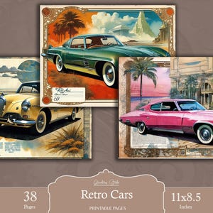 Classic Cars Journal Kit, Retro Cars, Vintage Cars Junk Journal, Journal Pages, Full Sheet, Vintage Transport Paper, Vintage Cars Ephemera
