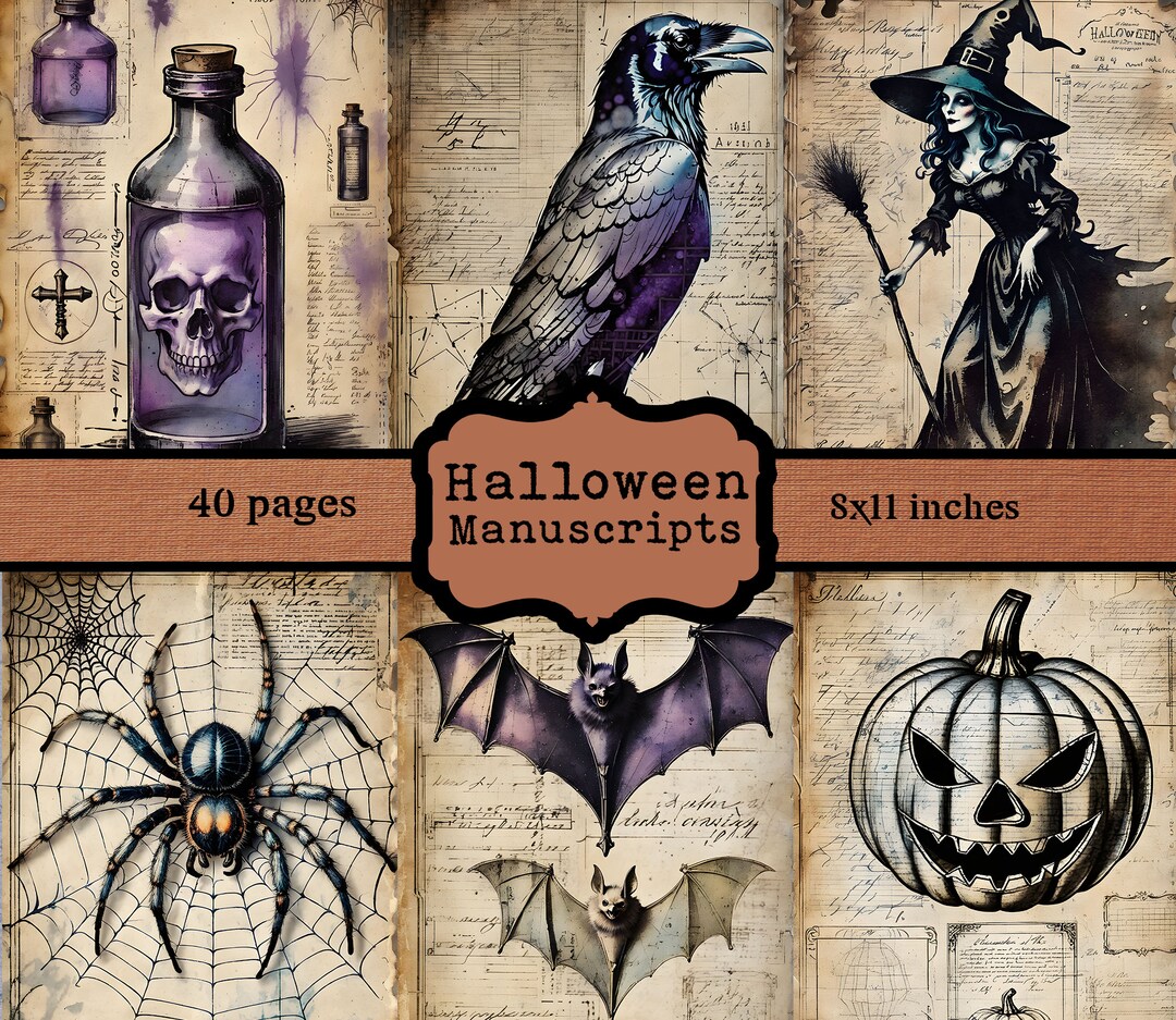 Halloween Junk Journal Pages, Manuscript, Digital Scrapbook Paper Kit ...