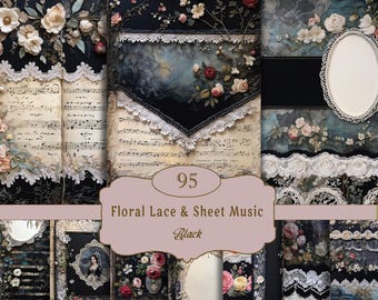 Dark Lace Junk Journal Printable Pages, Digital Lace Collage Sheets ...