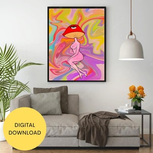 Psychedelic Printable Wall Art, Wall Decor, Mushroom Lady, Psychedelic Poster, Spiritual Wall Art, DIGITAL DOWNLOAD