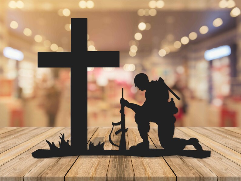 Soldier Praying at Cross Metal Sign Liberty CNC Plasma Cut Powder ...