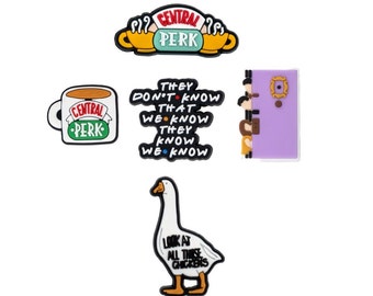 Friends croc charms, Friends Jibbitz, jibbitz, croc charms, Pin badge, cute jibbitz, comedy shoe charms, Central Perk, shoe accessories