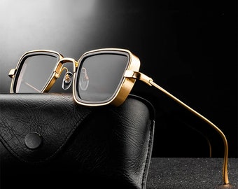 Steampunk Large Square Sunglasses | Unisex Vintage Metal Frame UV400 Eyewear | Luxury Gifts for Him / Her | Unique Gift for Men & Women