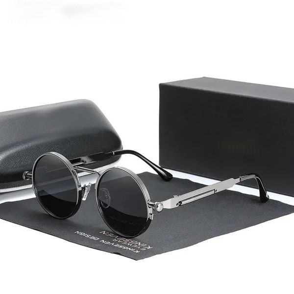 Gothic Steampunk Polarisierte Runde Goggles Sonnenbrillen | Hochwertige Retro Vintage Unisex Sonnenbrille
