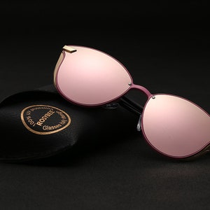 Polarized Cat Eye Mirror Womens' Sunglasses | Polaroid Lenses Glasses in Pink, Black & Brown Colour | Unique, High Quality Lux Gift for Her