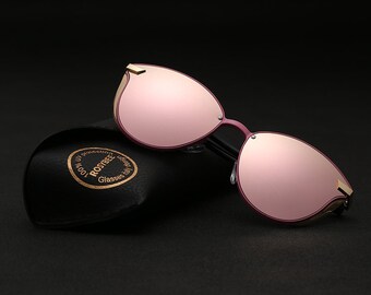 Polarisierte Cat Eye Spiegel Damen Sonnenbrillen | Polaroid-Linsen-Brille in der Farbe Rosa, Schwarz & Braun | Einzigartiges, hochwertiges Lux Geschenk für sie