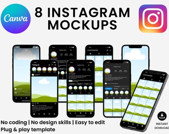 Instagram profile mockup template, Editable Canva Template Social Media Mockup for Branding, Post, Reels mockup, iPhone, Insta Grid Design