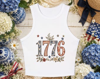 Vintage 1776 Floral Americana Tank Top | Blaue Toile Hortensie Botanische