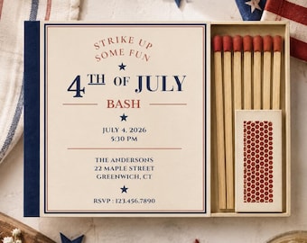 Vintage 4. Juli Streichholzschachtel-Einladung | Patriotic Americana BBQ Evite (Digitaler Download)