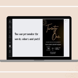 Minimalist 21st Birthday Invitation: Black & Gold Digital Invite (Editable Canva Template) image 2