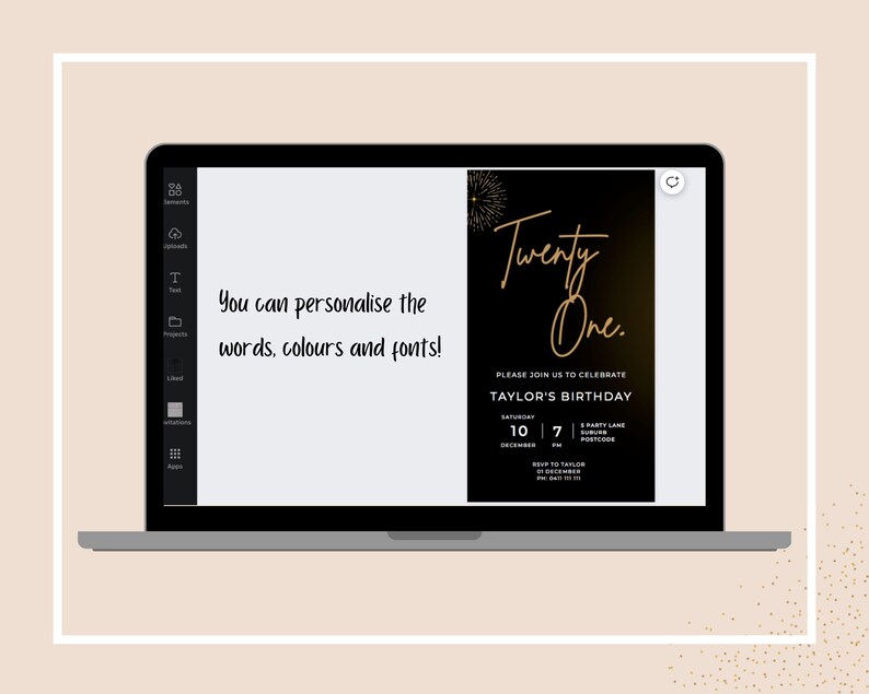 Minimalist 21st Birthday Invitation: Black & Gold Digital Invite (Editable Canva Template) image 2