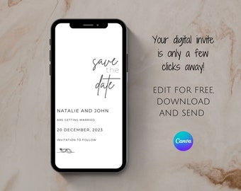 Modern Save the Date Invitation Template: Editable Wedding Evite (Digital Download)