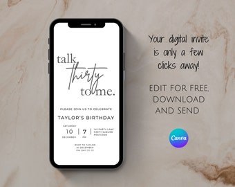 30th Birthday Invitation: Modern Minimalist Design (Digital Download)