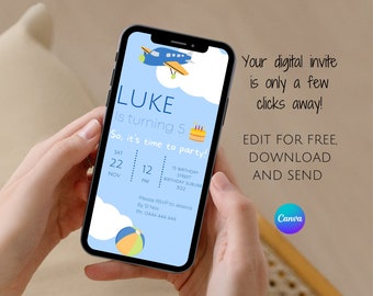 Modern Kids Birthday Invitation: Editable Clouds Design (Digital)
