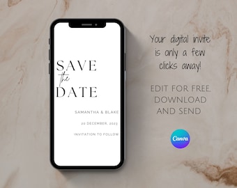 Minimalist Save the Date Text Invitation: Editable Electronic Evite (Digital Download)