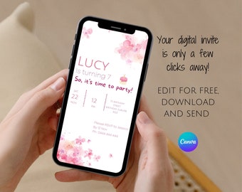Pink Floral Birthday Invitation: Editable Kids Party Invite (Digital Download)