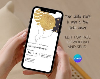 Minimalist Birthday Invitation: Editable Balloon Design (Digital)