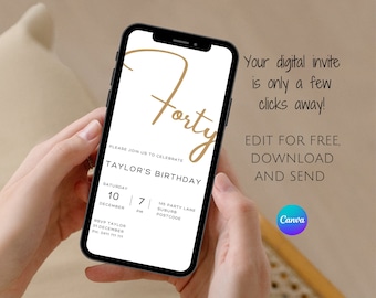 Minimalist 40th Birthday Invitation: Editable Modern Invite (Digital Download)