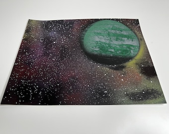 Handmade spray paint outer space art