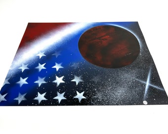 Handmade spray paint outer space art for Firefighters