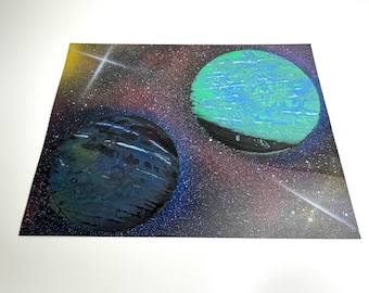 Handmade spray paint outer space art